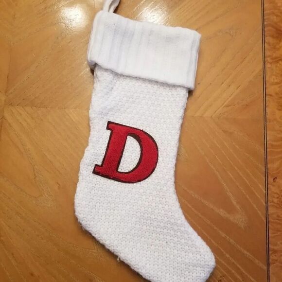 Christmas whie knit monogram D stocking - Picture 1 of 2